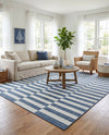 Seaside Stripes Collection Area Rug - Cabana (Blue) Square Blue  lifestyle 33