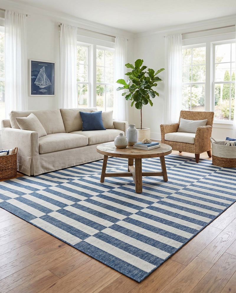 Seaside Stripes Collection Area Rug - Cabana (Blue) Square Blue  lifestyle 33