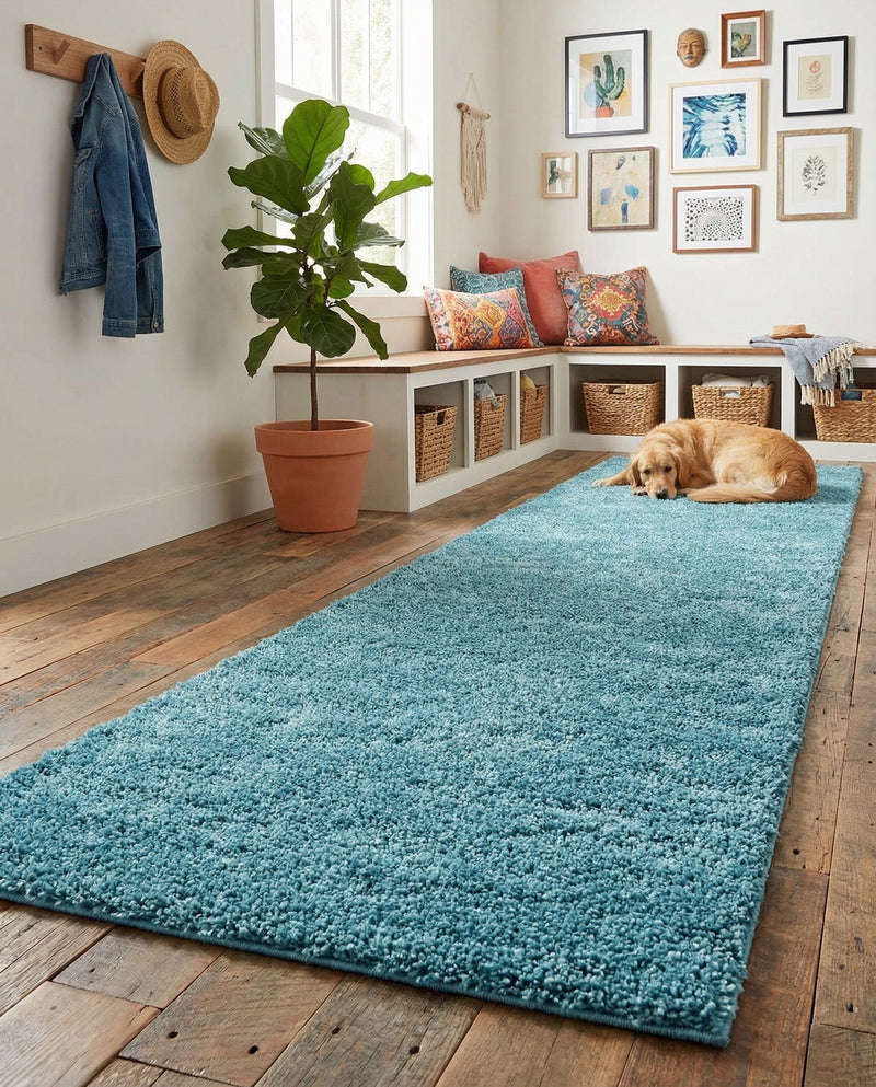 Cozy Comfort Shag Collection Area Rug - Haven (Turquoise) Runner Turquoise  lifestyle 74