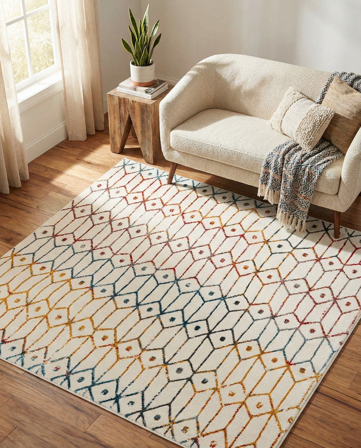 Garden Maze Retreat Collection Area Rug -  Mazeview Square Multi  lifestyle 135