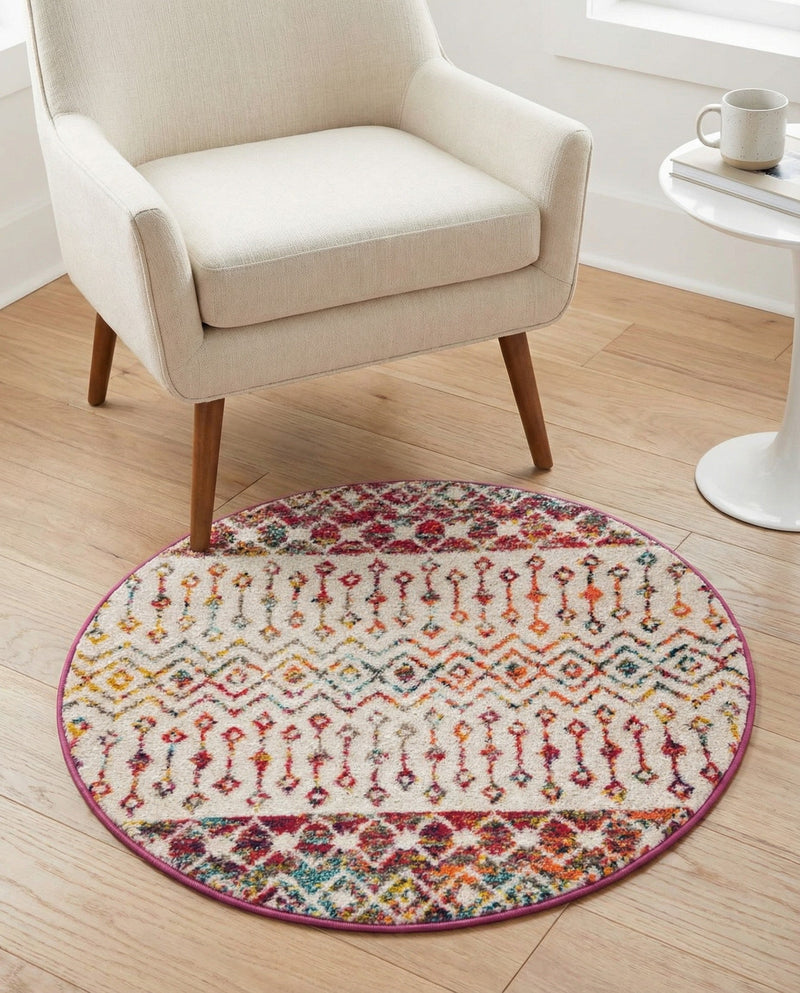 Mediterranean Lattice Collection Area Rug -  Casablanca (Ivory Multi) Round Ivory Multi  lifestyle 51