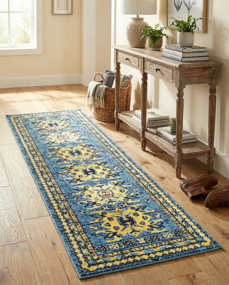 Tabriz Tapestries Collection Area Rug - Azerbaijan (Light Blue) Runner Light Blue  lifestyle 49