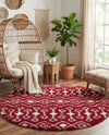 Berber Lattice Shag Collection Area Rug - Atlas (Burgundy Red) Round Burgundy Red  lifestyle 43