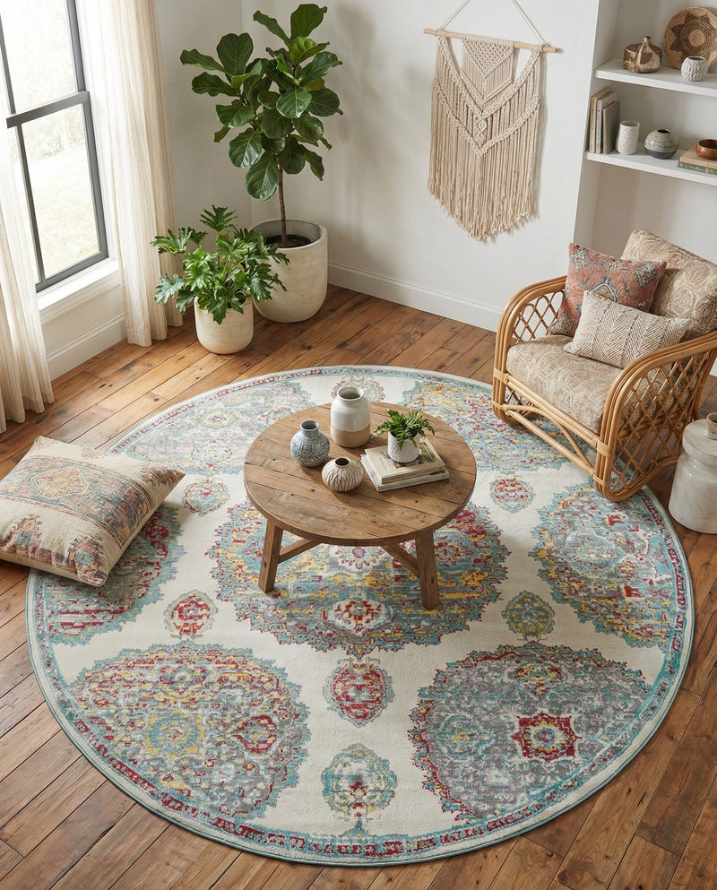 Arcadia Rugs Collection Area Rug -  Atlantis (Cream) Round Cream  lifestyle 65