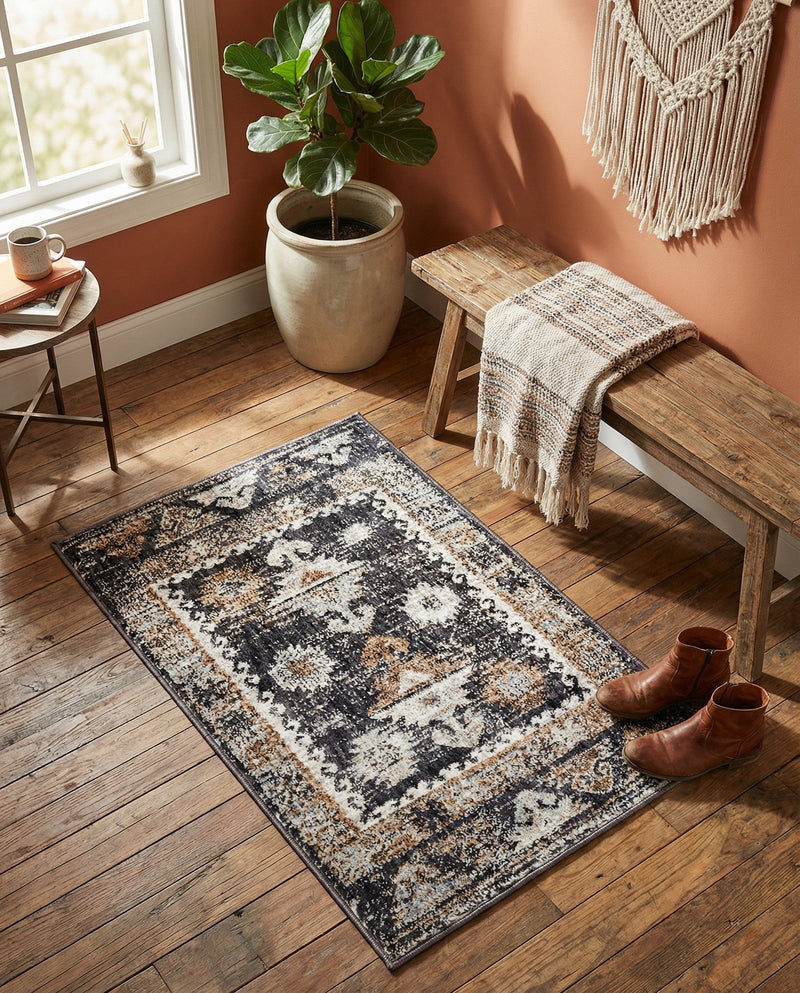 Desert Modern Eco Rug Series Collection Area Rug -  Mojave Rectangle Charcoal Gray  lifestyle 15