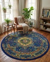 Caribbean Cove Collection Area Rug -  Grenada Round Navy Blue  lifestyle 45