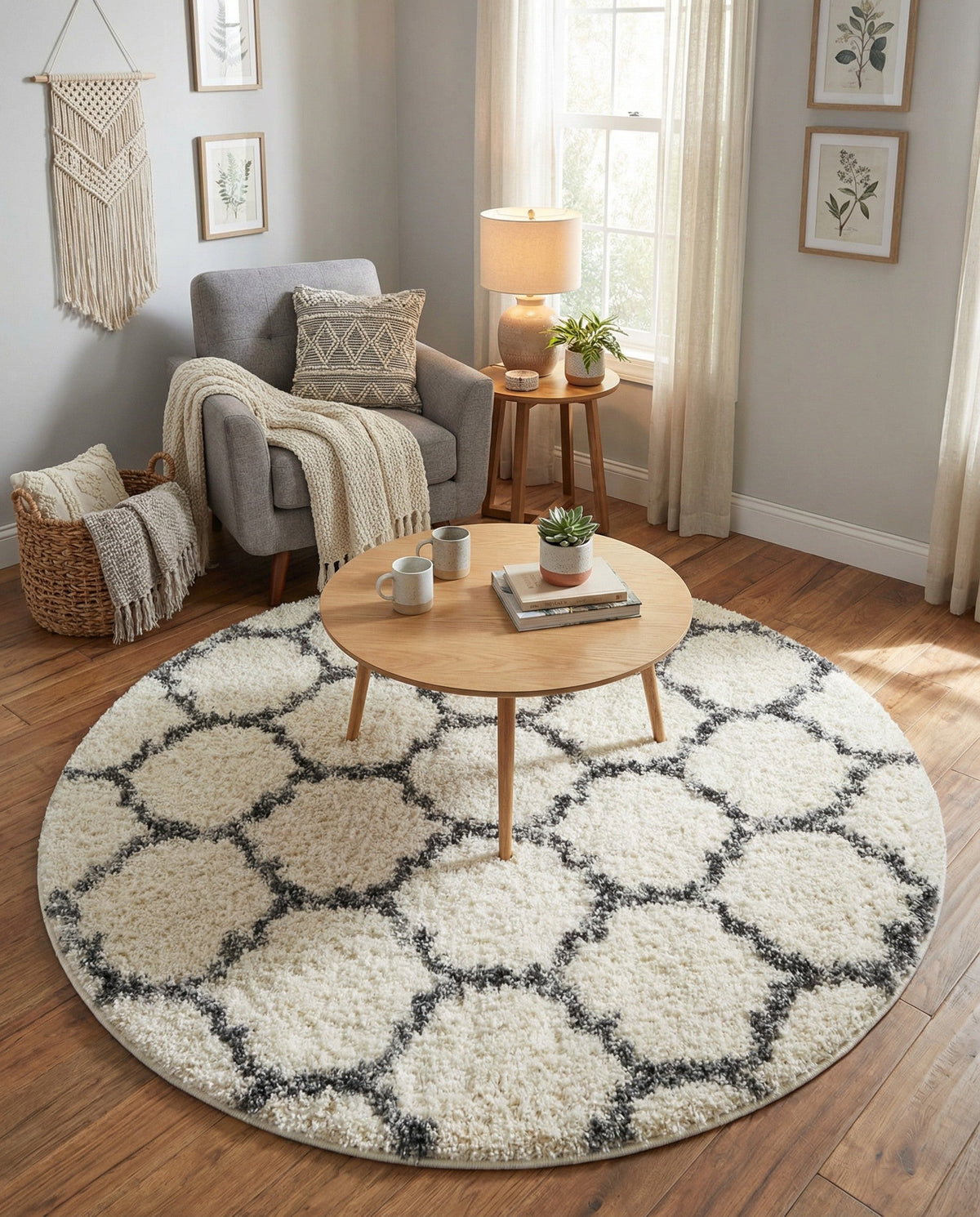 Cozy Cove Shag Collection Area Rug - Marina Round Ivory  lifestyle 183
