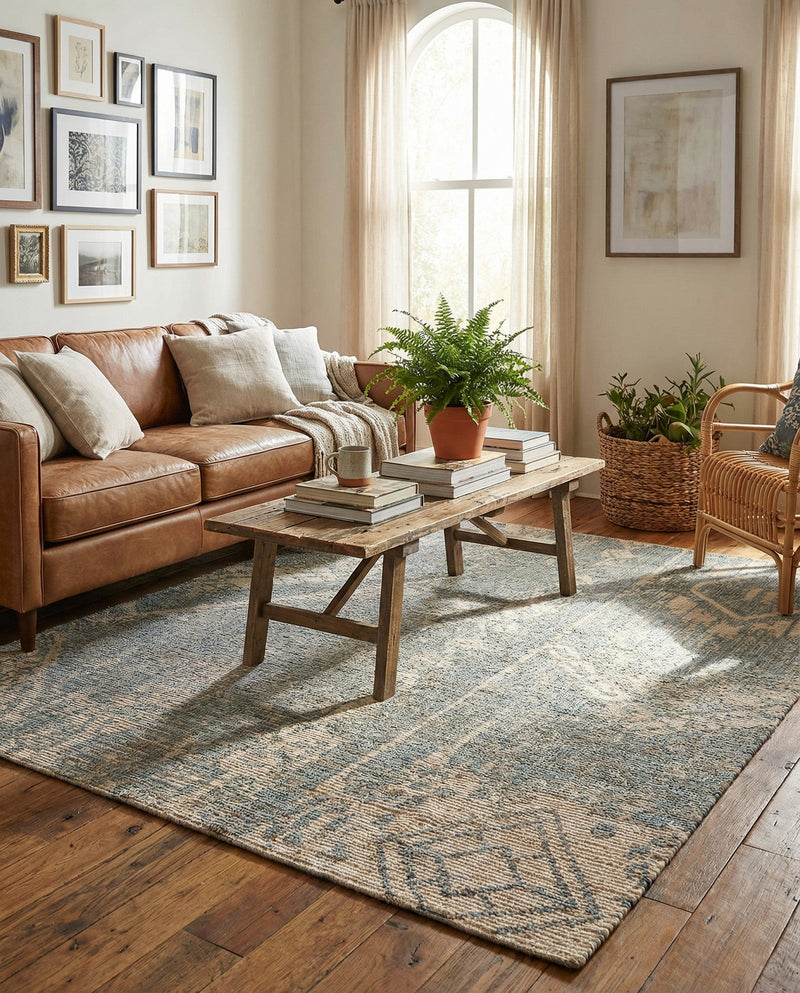 Savannah Threads Collection Area Rug -  Kalahari Square Antique Blue  lifestyle 52