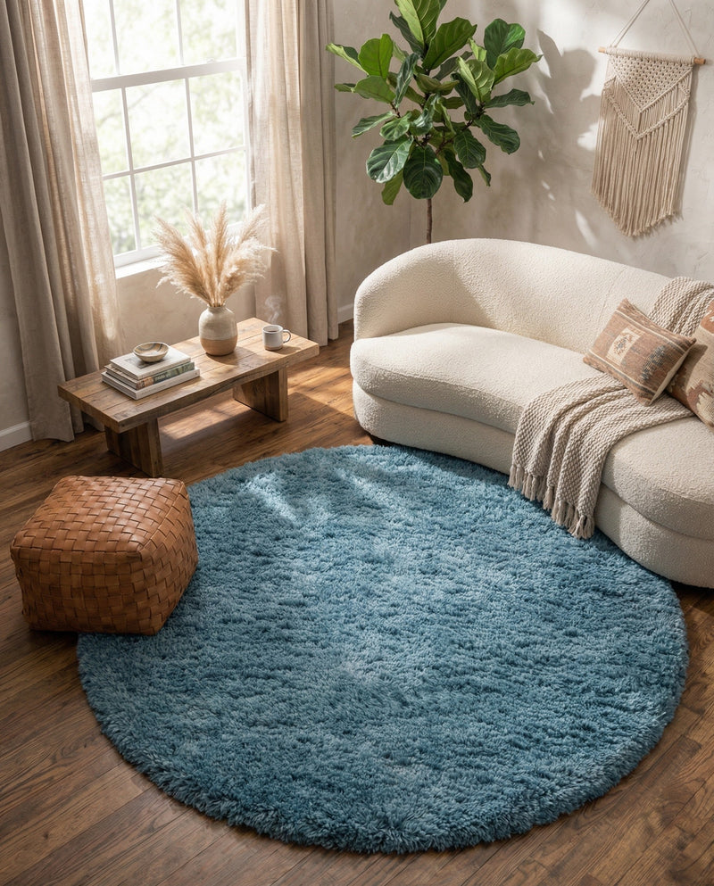 Eternal Plush Oasis Collection Area Rug -  Tranquility (Aegean Blue) Round Aegean Blue  lifestyle 53