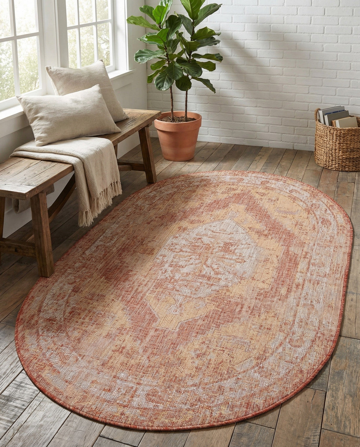 Patio Heritage Collection Area Rug -  Augusta (Rust Red) Oval Rust Red  lifestyle 109
