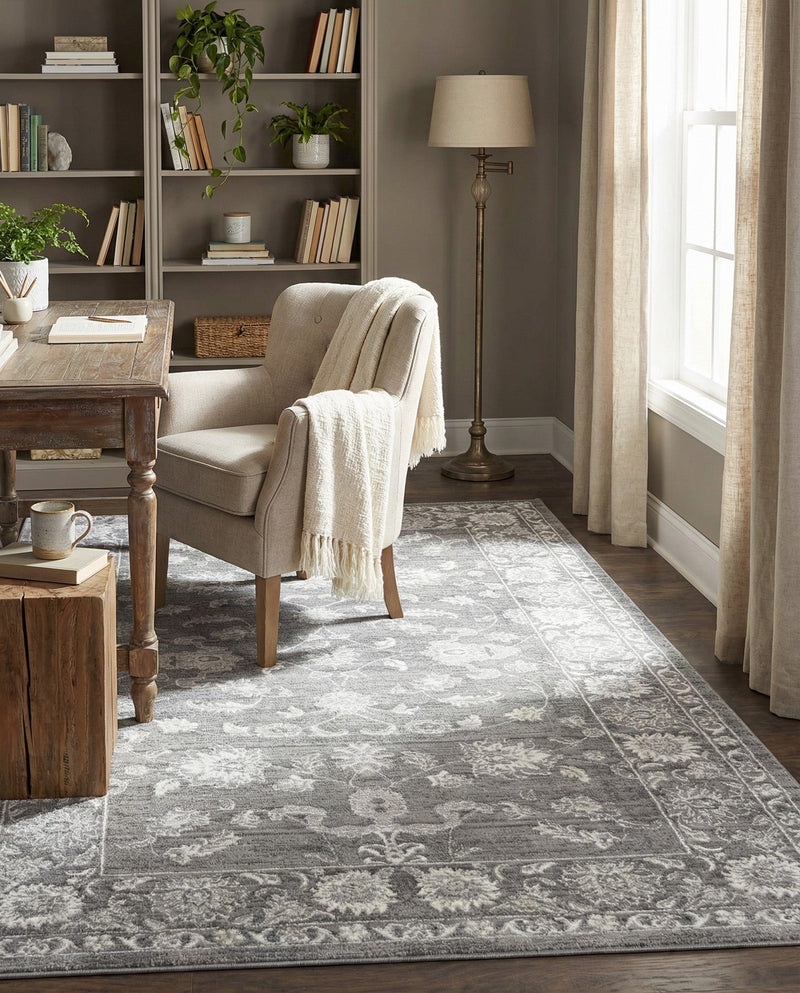 Charleston Elegance Collection Area Rug -  Seaport (Gray) Rectangle Gray  lifestyle 28
