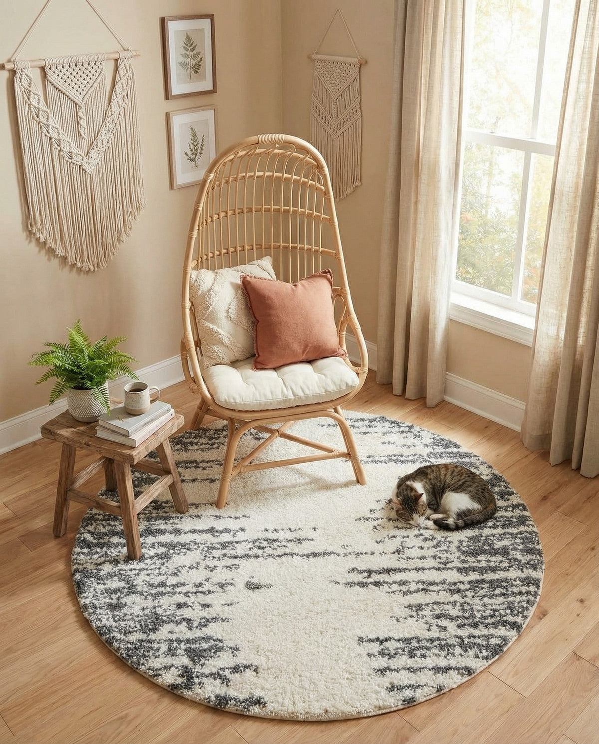 Tranquil Tides Shag Collection Area Rug - Marina Round White  lifestyle 194