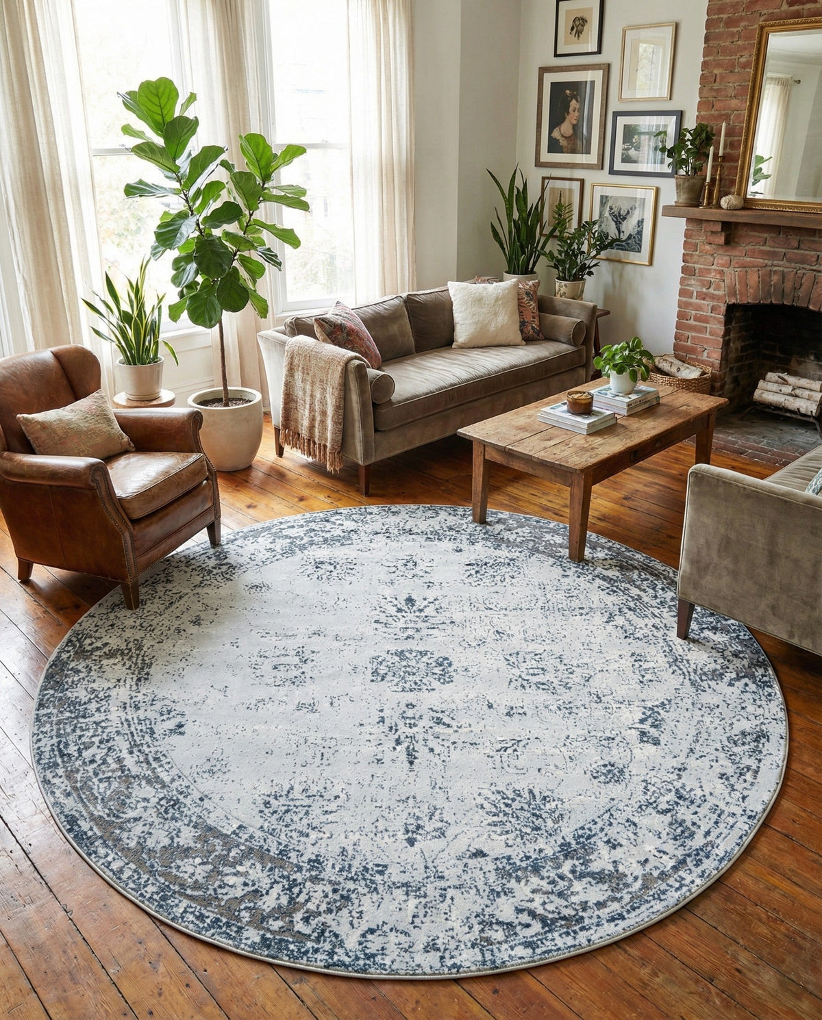 Riviera Elegance Collection Area Rug - Antibes (Light Blue) Round Light Blue  lifestyle 95