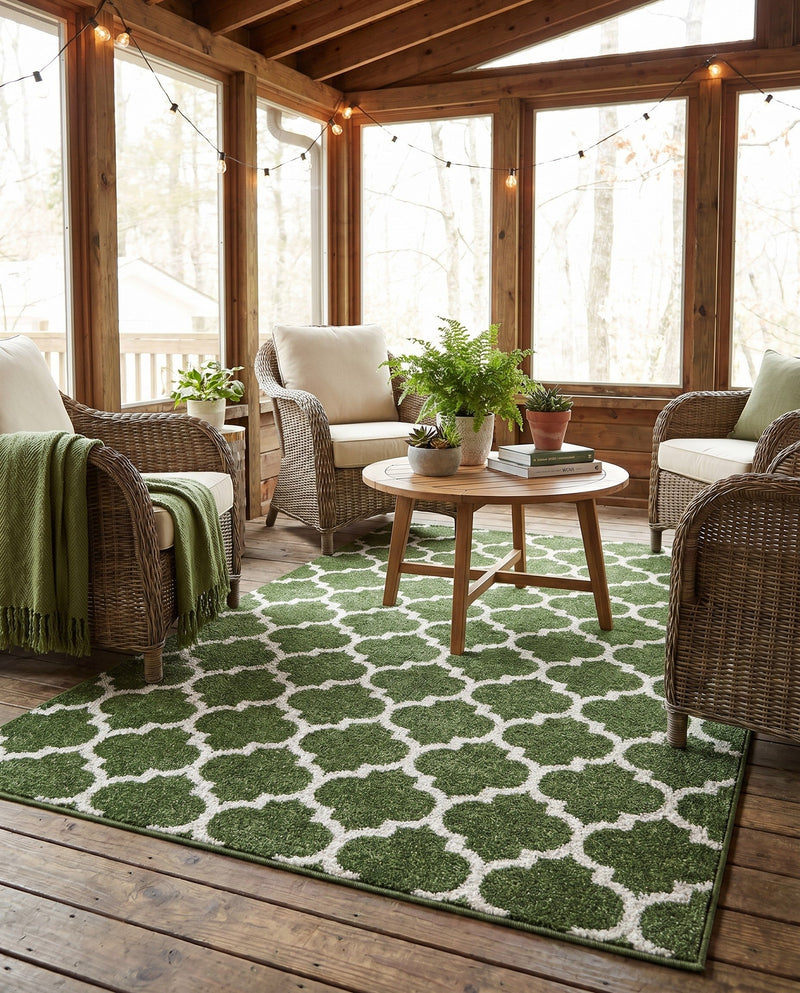 Lattice Gardens Collection Area Rug -  Bloomfield (Dark Green) Rectangle Dark Green  lifestyle 5