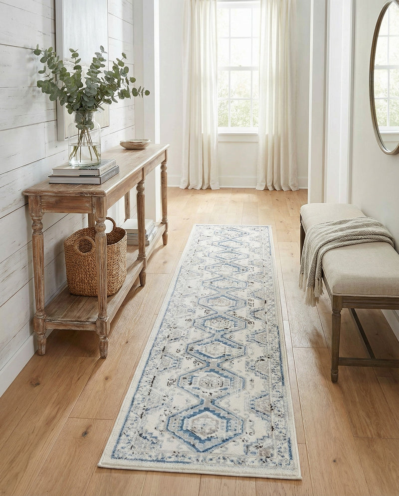 Savannah Elegance Collection Area Rug -  Tybee (Ivory Aqua) Runner Ivory Aqua  lifestyle 43
