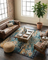 Venetian Tapestry Collection Area Rug - Murano Rectangle Blue  lifestyle 54