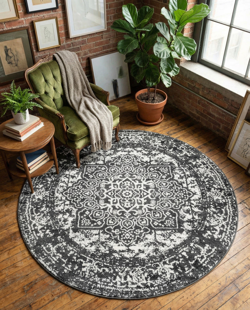 Georgetown Rugs Collection Area Rug - Dupont (Dark Gray) Round Dark Gray  lifestyle 62