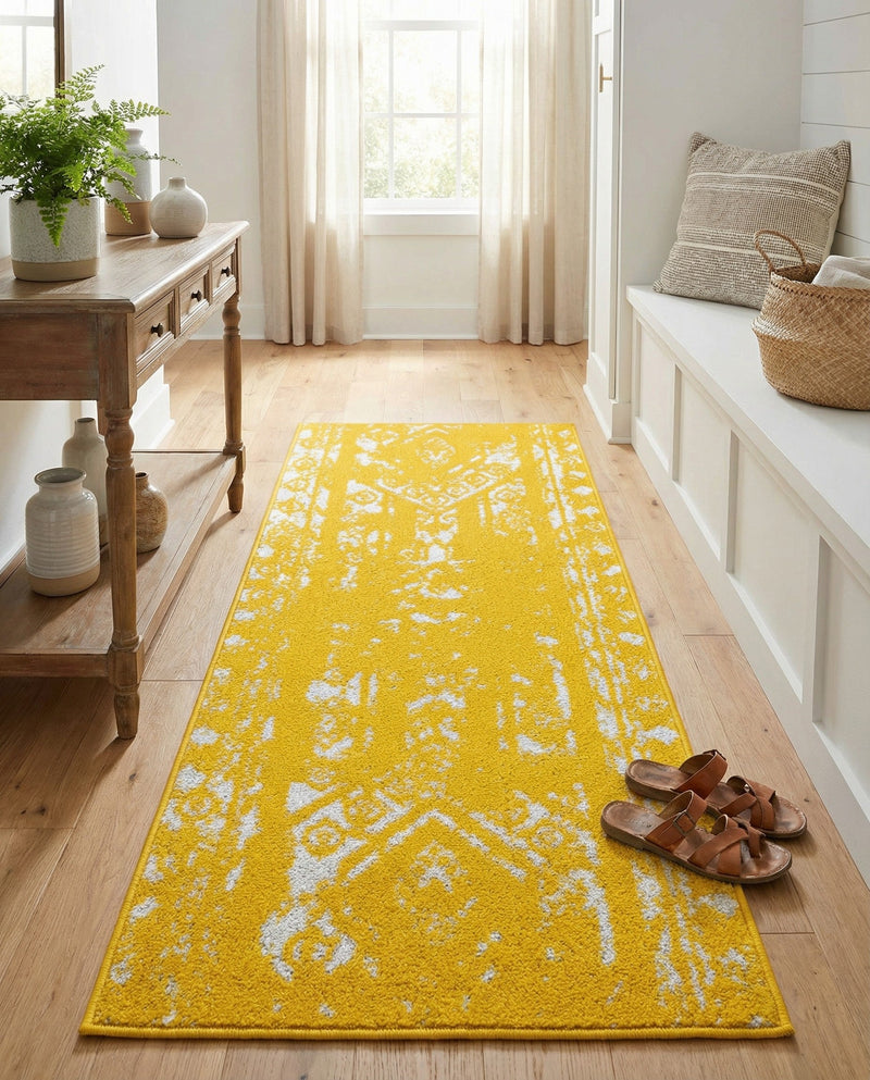Brighton Stripes Collection Area Rug - Sussex (Yellow) Runner Yellow  lifestyle 42