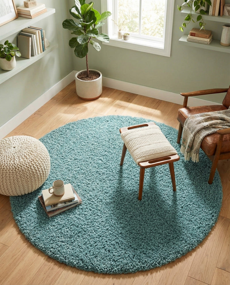 Plush Oasis Collection Area Rug - Serenity (Light Slate Blue) Round Light Slate Blue  lifestyle 80