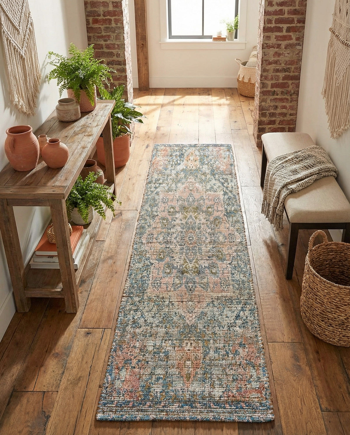 Savannah Threads Collection Area Rug -  Gobi Runner Blue and Peach  lifestyle 91