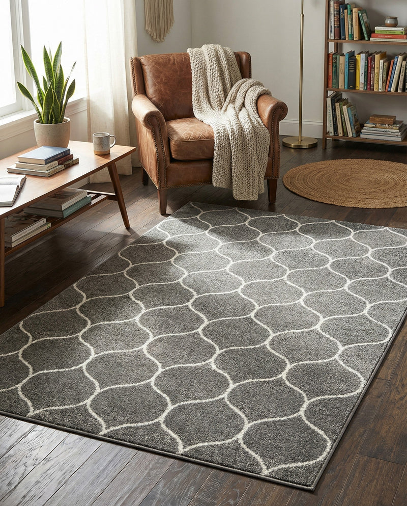 Trellis Mosaic Collection Area Rug -  Pergolatown (Dark Gray) Rectangle Dark Gray  lifestyle 19