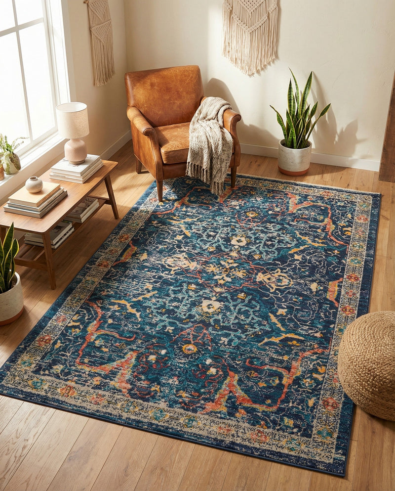 Seville Stripes Collection Area Rug -  Malaga (Navy Blue) Rectangle Navy Blue  lifestyle 29
