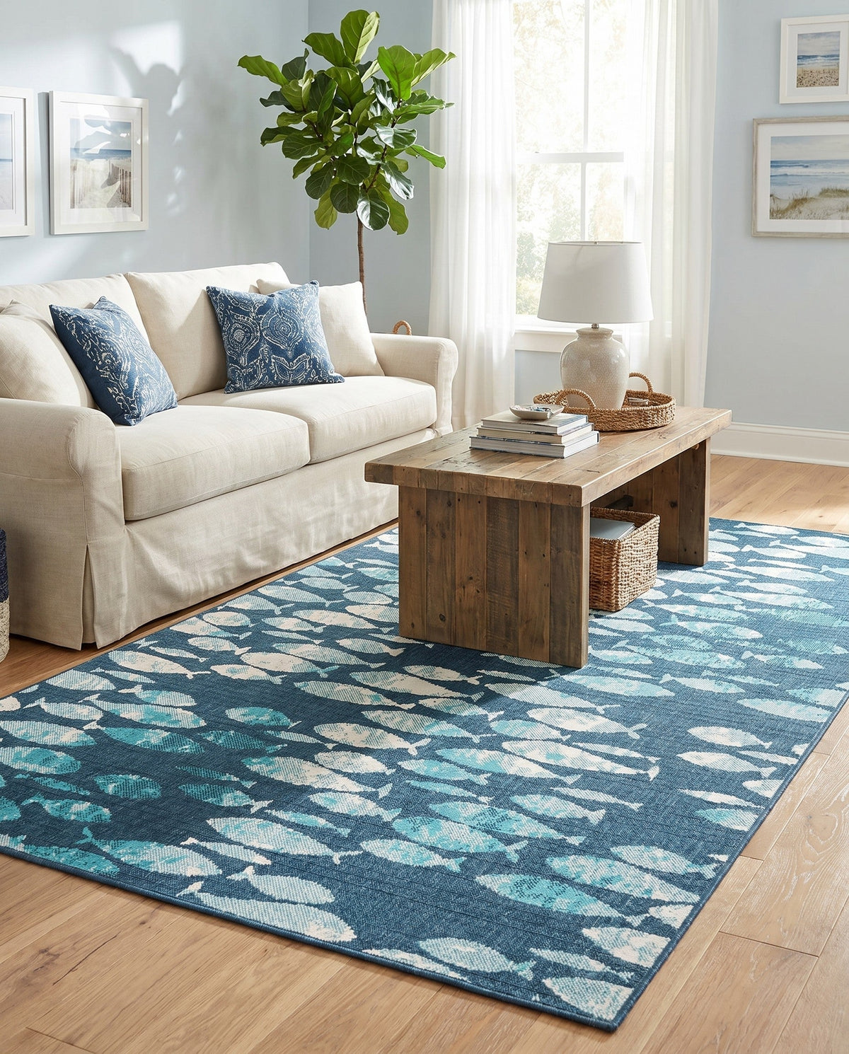 Seaside Haven Rugs Collection Area Rug -  Wavecrest Rectangle Blue  lifestyle 4