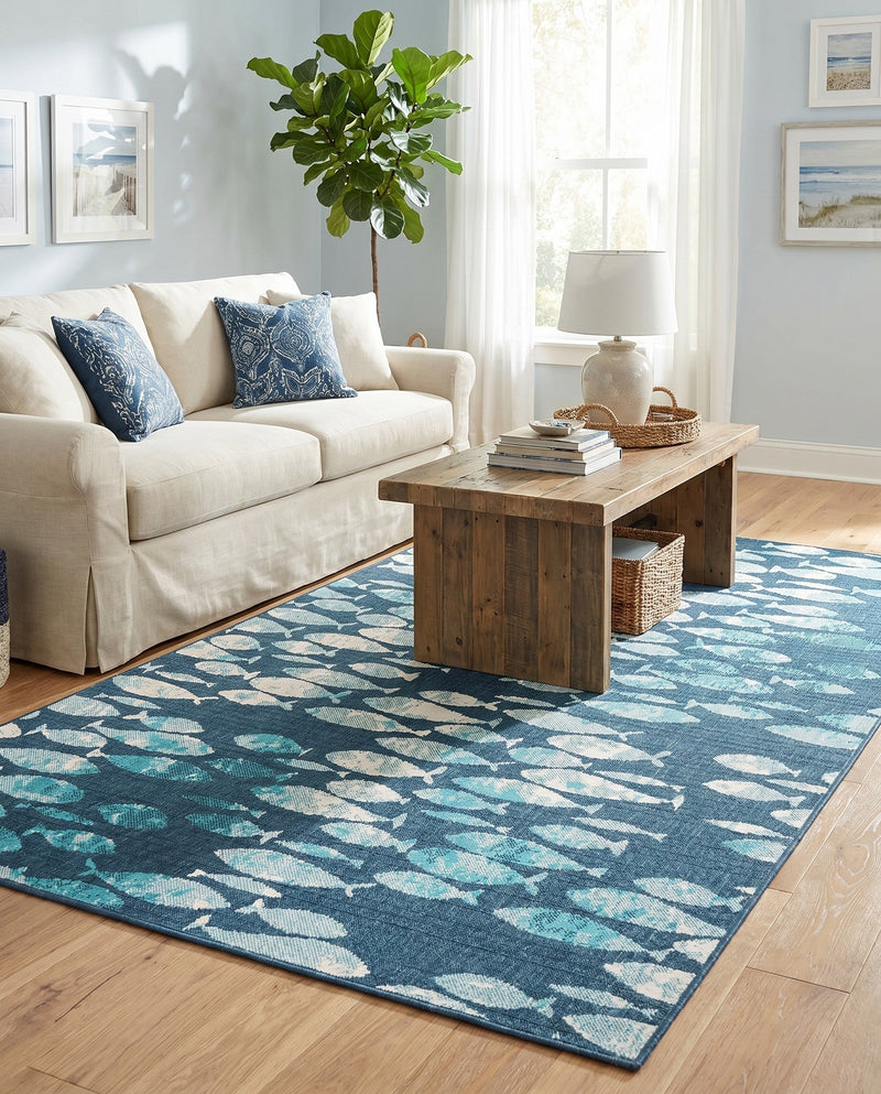 Seaside Haven Rugs Collection Area Rug -  Wavecrest Rectangle Blue  lifestyle 4