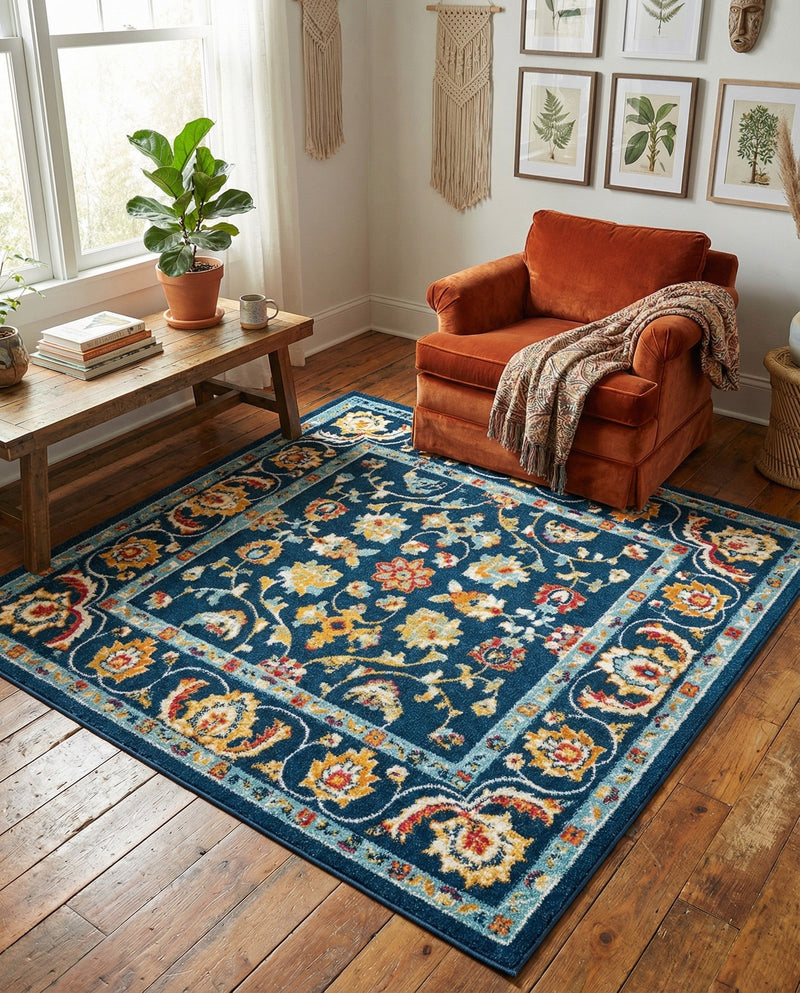 Adriana Terrace Collection Area Rug -  Positano (Navy Blue) Square Navy Blue  lifestyle 50