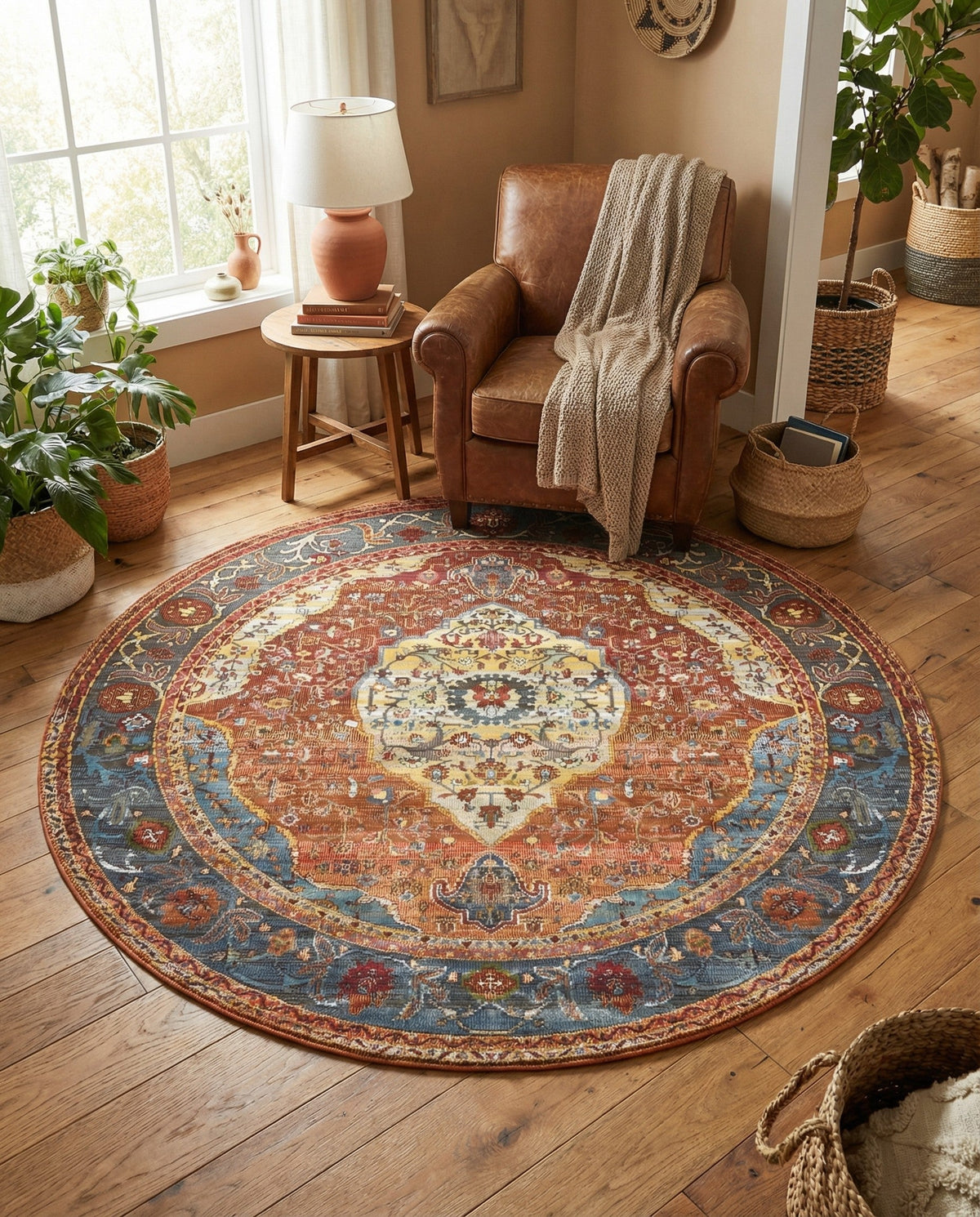 Caribbean Breeze Collection Area Rug -  Vieques Round Rust Red  lifestyle 180