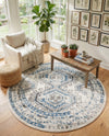 Savannah Elegance Collection Area Rug -  Tybee (Ivory Aqua) Round Ivory Aqua  lifestyle 73