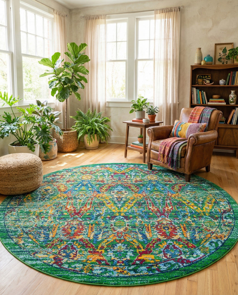 Caribbean Cove Collection Area Rug -  Dominica Round Green  lifestyle 43
