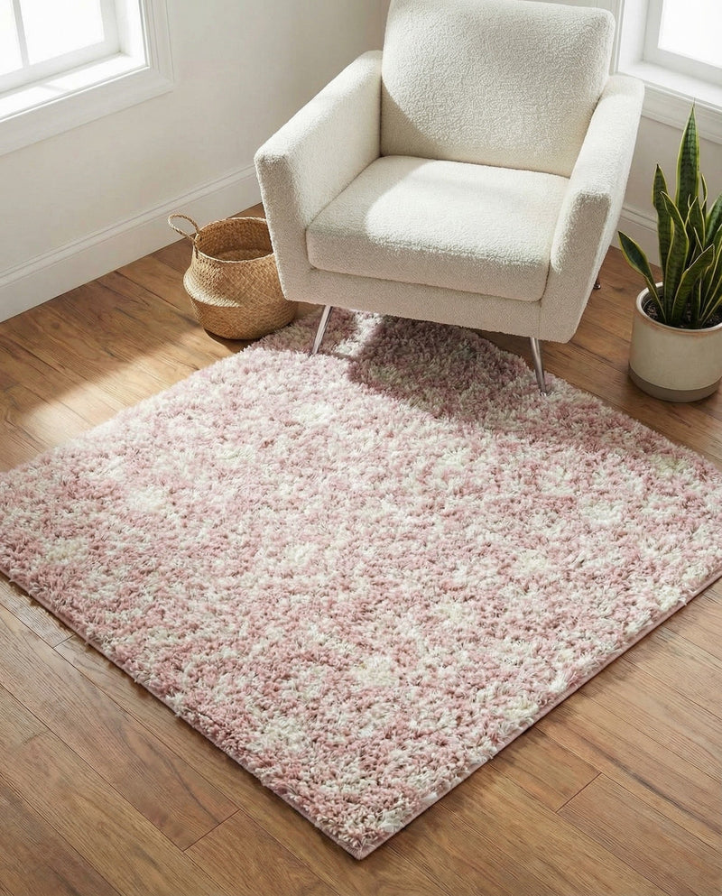 Berber Lattice Shag Collection Area Rug - Atlas (Light Pink) Square Light Pink  lifestyle 40