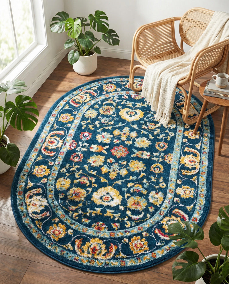 Adriana Terrace Collection Area Rug -  Positano (Navy Blue) Oval Navy Blue  lifestyle 57