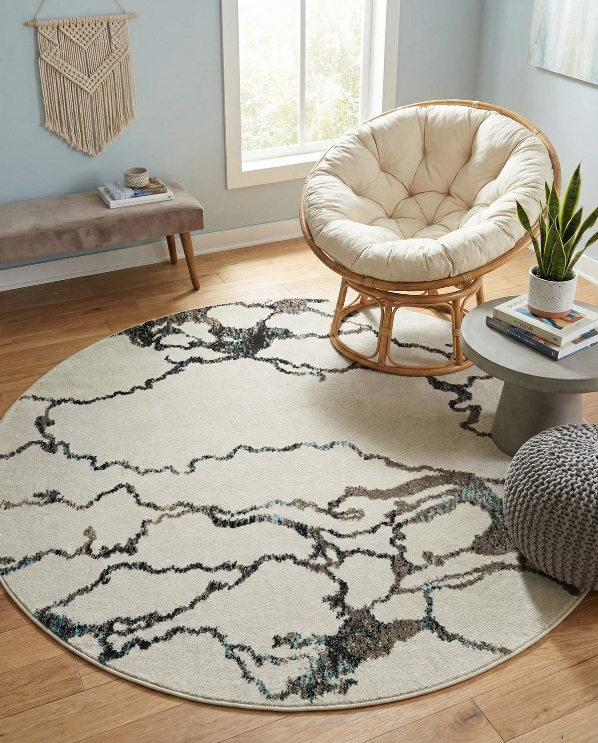 Brighton Terrace Collection Area Rug -  Aldrington Round Ivory  lifestyle 131