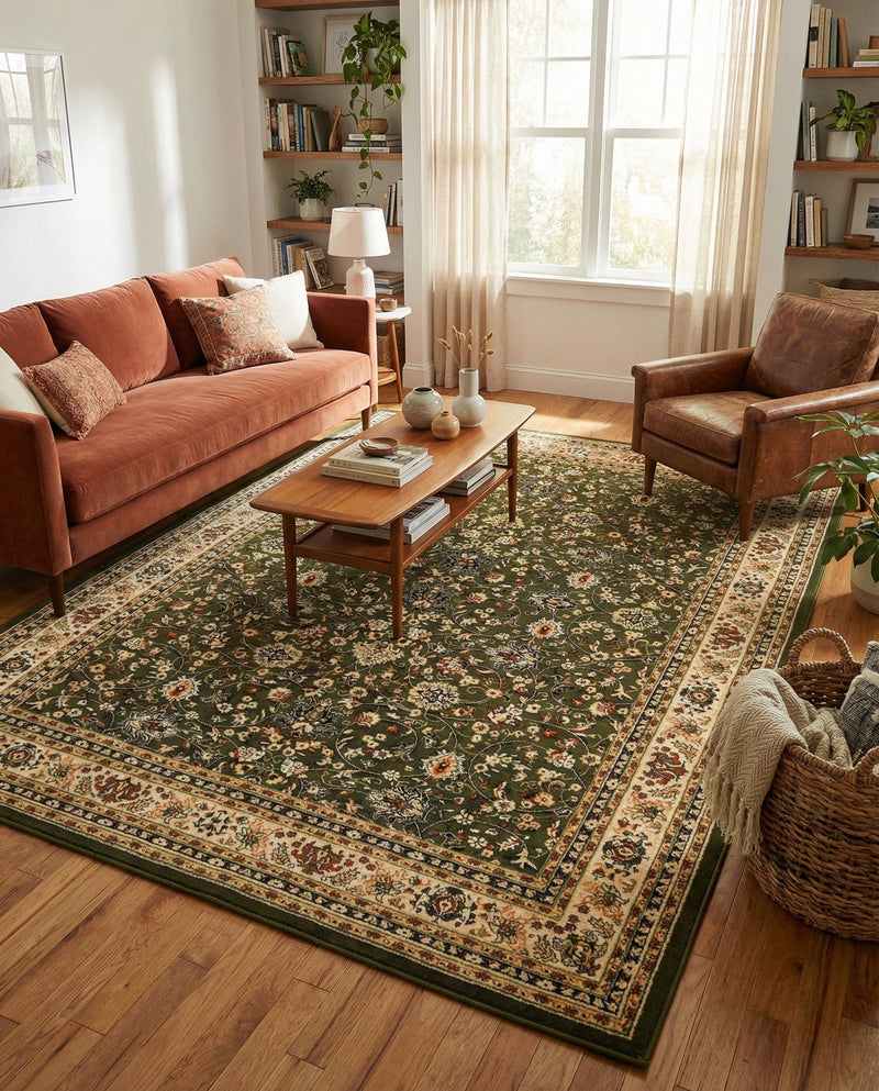 Isfahan Elegance Collection Area Rug - Naghsh-e Jahan (Green) Rectangle Green  lifestyle 37