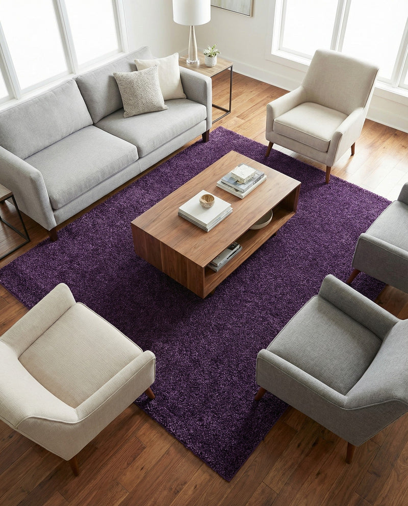 Solid Shag Seaside Collection Area Rug - Azure Cove (Violet) Square Violet  lifestyle 39