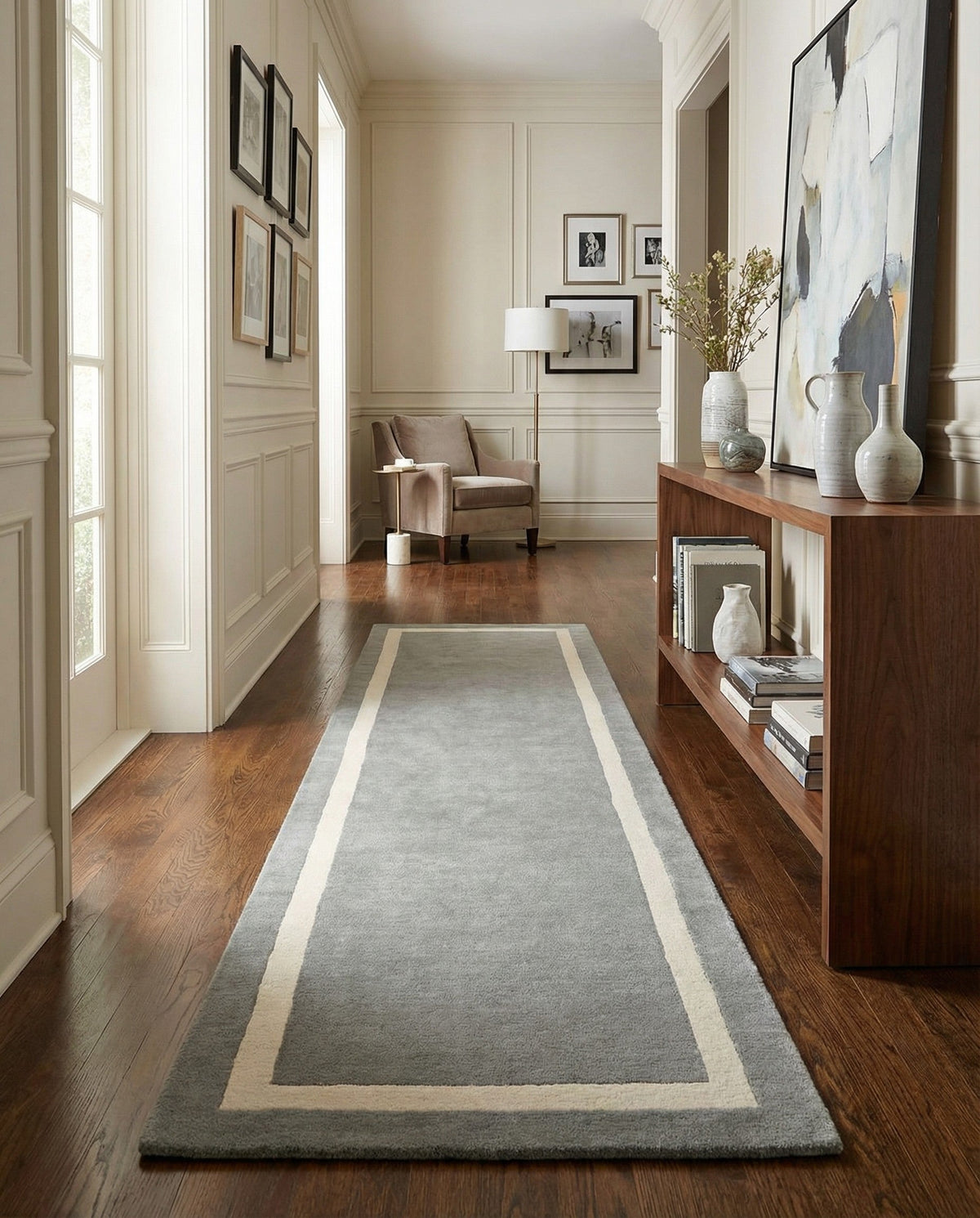 Savannah Borders Wool Collection Area Rug - Chatham Runner Earl Gray  lifestyle 138