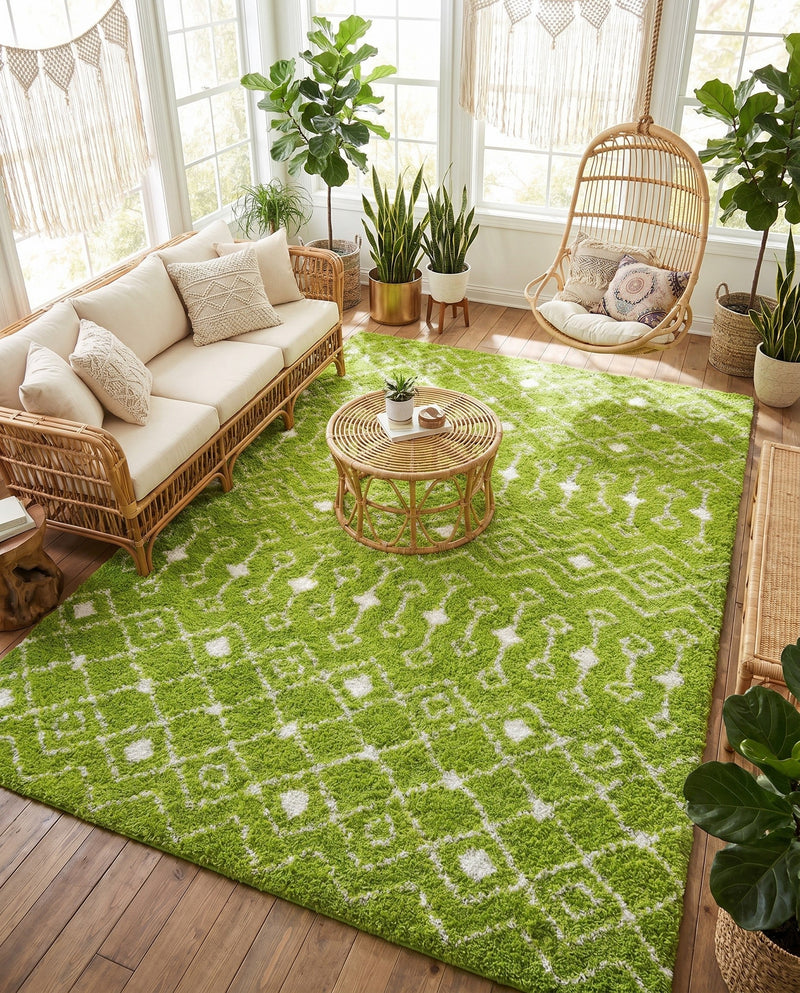 Berber Lattice Shag Collection Area Rug - Atlas (Green) Rectangle Green  lifestyle 13
