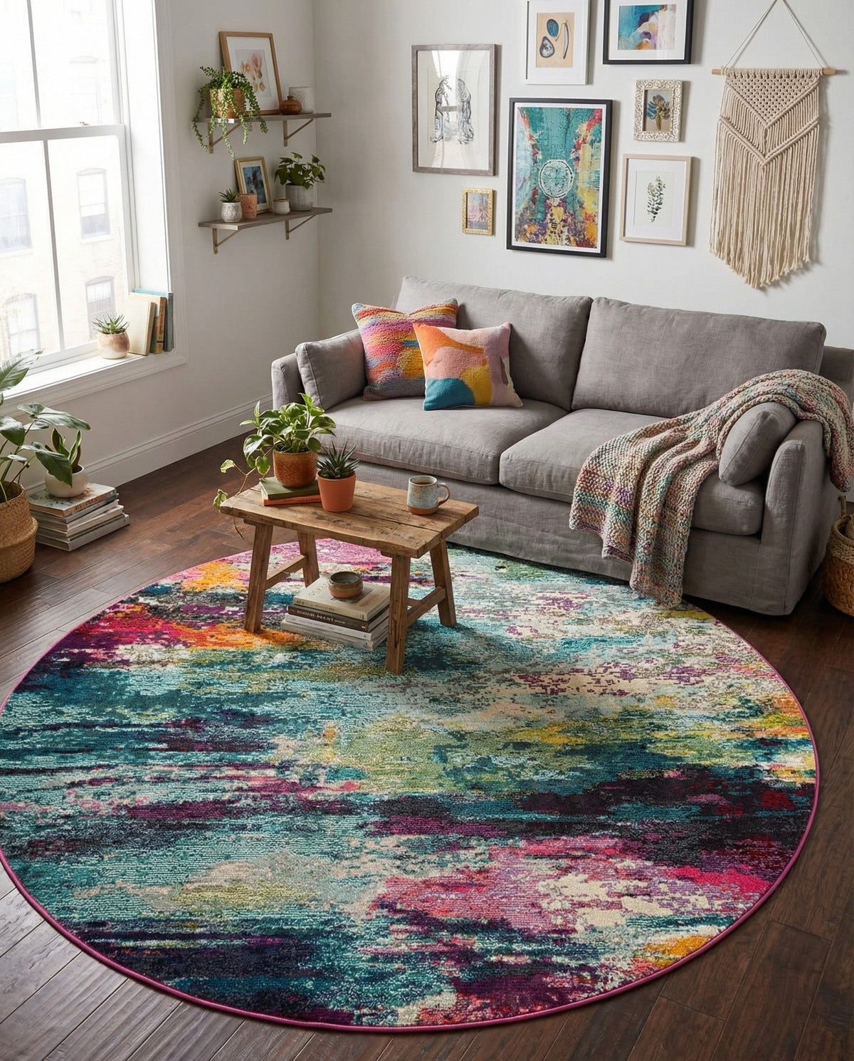 Chromatic Oasis Collection Area Rug -  Oasis Round Multi  lifestyle 112