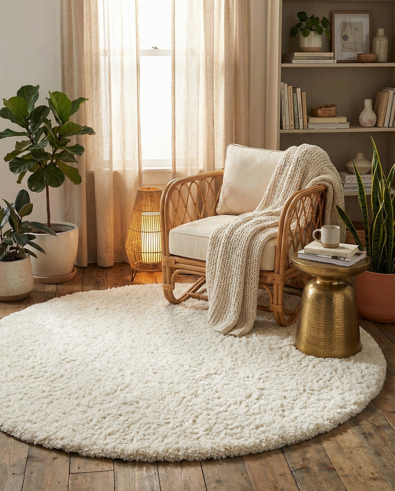 Alpine Plush Collection Area Rug -  Cortina (White) Round White  lifestyle 73