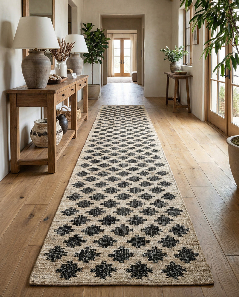 Benares Handwoven Jute Collection Area Rug -  Bodhi Runner Beige and Black  lifestyle 69