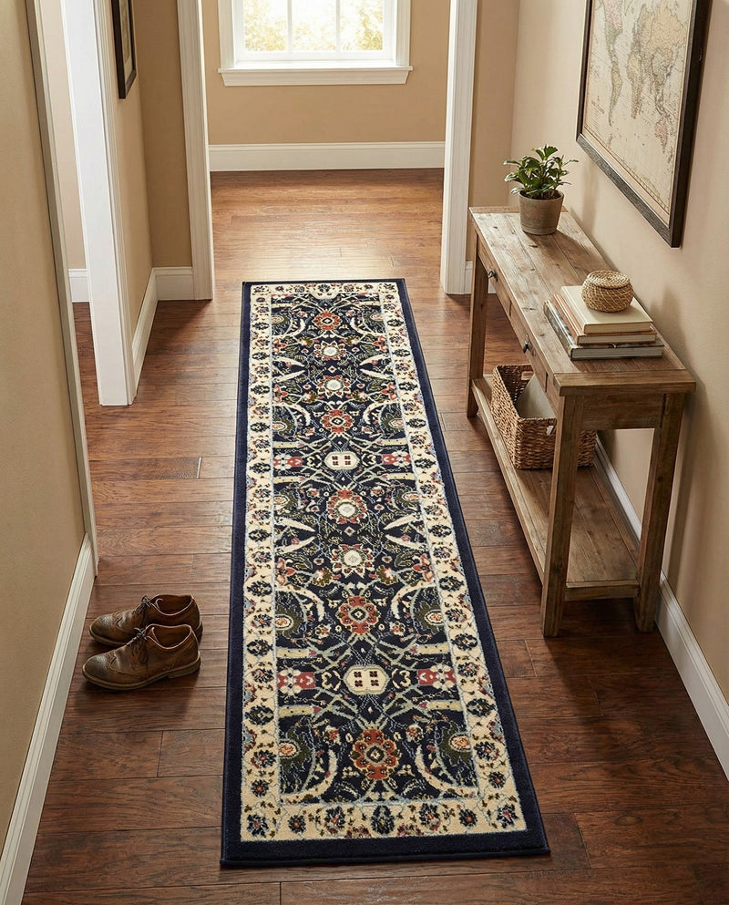 Tabriz Tapestry Collection Area Rug - Sahand (Navy Blue) Runner Navy Blue  lifestyle 48