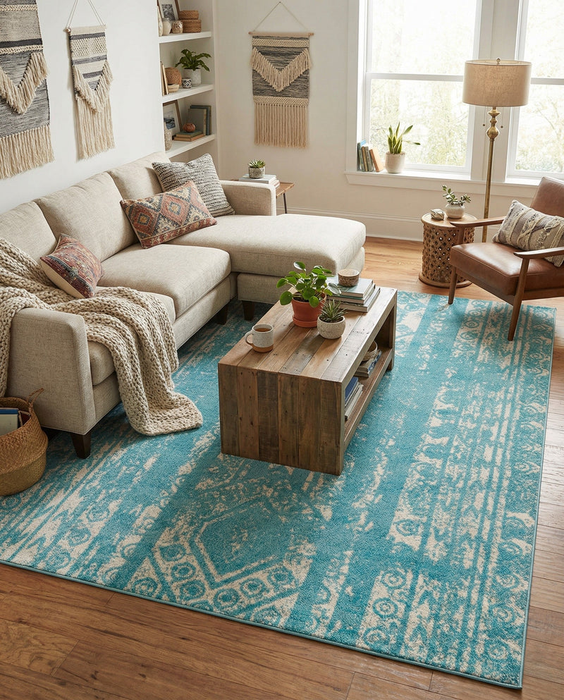 Brighton Stripes Collection Area Rug - Sussex (Light Blue) Rectangle Light Blue  lifestyle 15