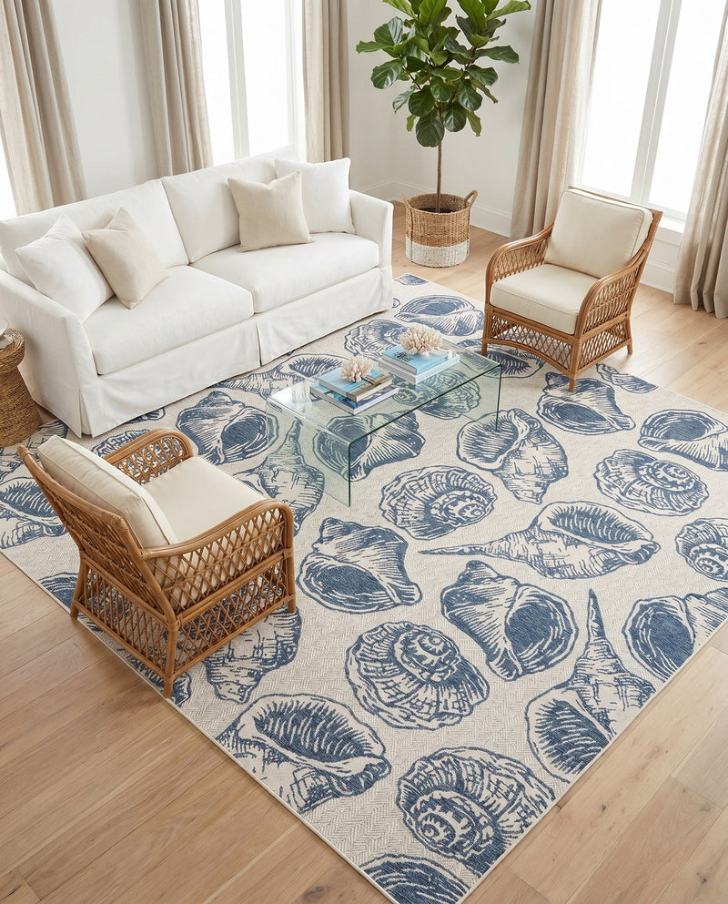Seaside Haven Rugs Collection Area Rug -  Lighthouse (Ivory and Navy Blue) Square Ivory and Navy Blue  lifestyle 29