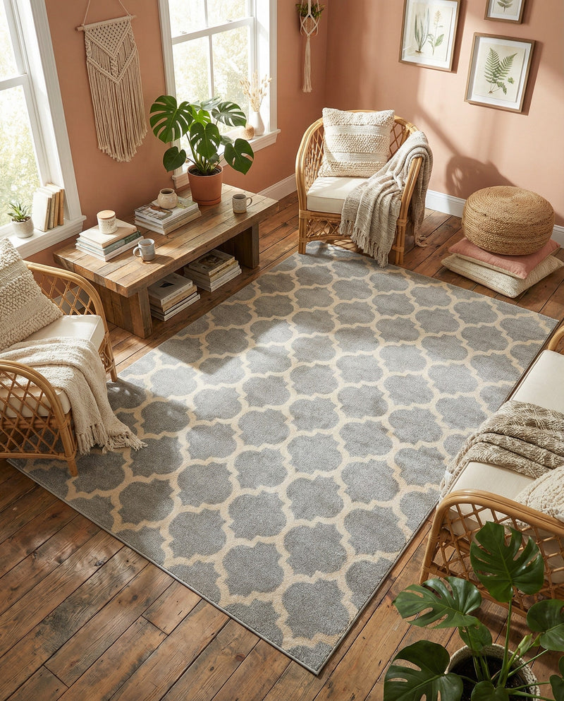 Lattice Gardens Collection Area Rug -  Bloomfield (Light Gray) Rectangle Light Gray  lifestyle 5