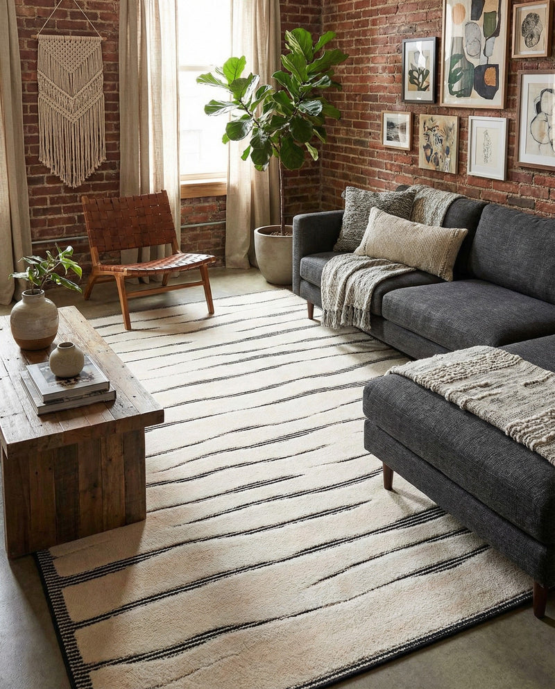 Monochrome Collection Area Rug - Slate Rectangle Ivory White  lifestyle 18