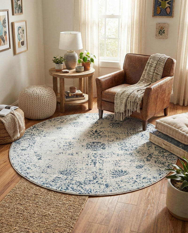 Riviera Elegance Collection Area Rug - Antibes (Light Blue) Round Light Blue  lifestyle 51