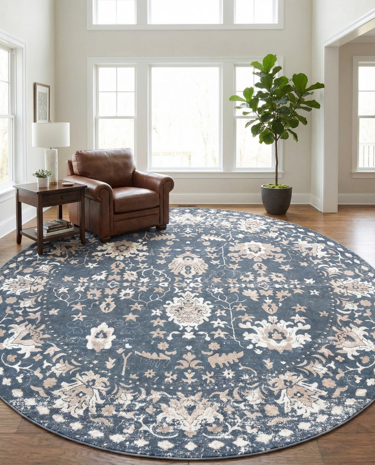 Cascade Range Collection Area Rug -  Shasta (Blue) Round Blue  lifestyle 111