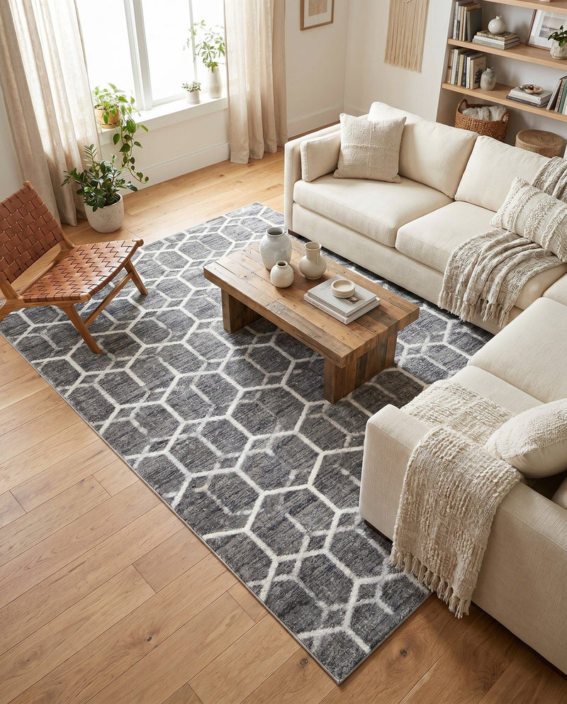 Garden Maze Retreat Collection Area Rug - Hedgegrove Rectangle Grey  lifestyle 14